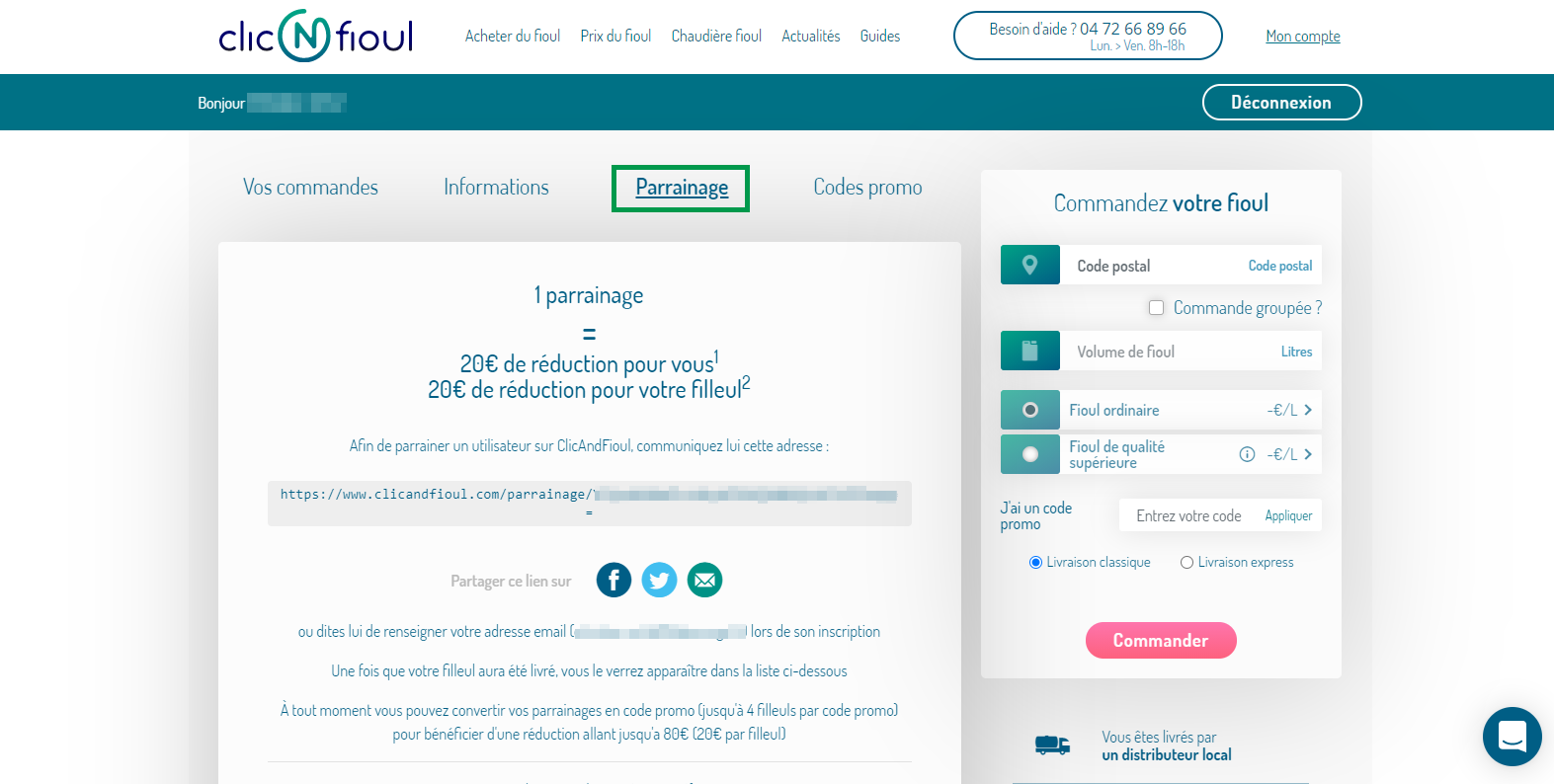 Le programme de parrainage clicandfioul compte client