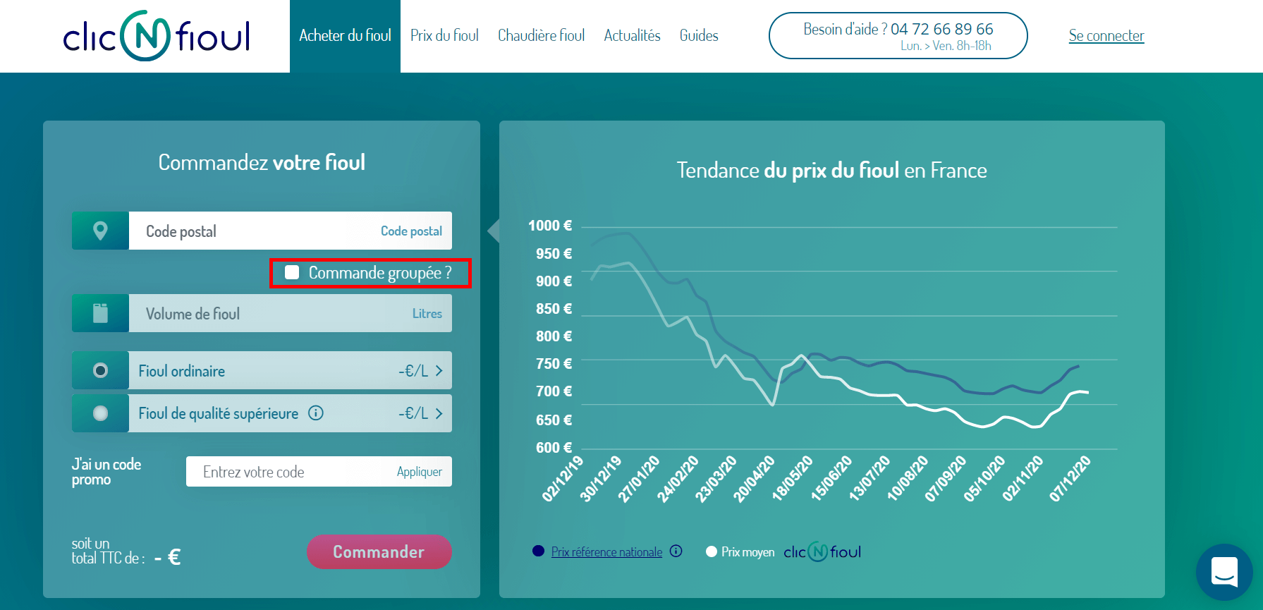 Sélectionner la commande groupée de fioul sur ClicAndFioul