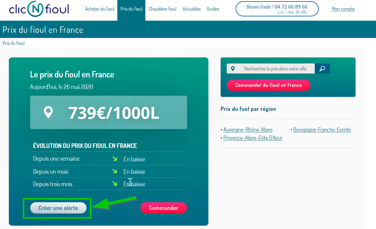 Créer une alerte prix du fioul